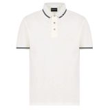 Erkek Polo Yaka Kısa Kollu Düğmeli Yaka ve Kol Uçları Şerit Detaylı Beyaz Polo Yaka T-Shirt EM000852 AF12955-F0068