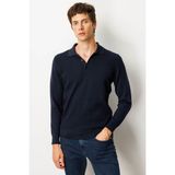 Erkek Polo Yaka Önü Baklavalı Triko Kazak K.lacivert - 2XL