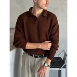 Erkek Polo Yaka Örme Oversize Kazak - Kahverengi - XL