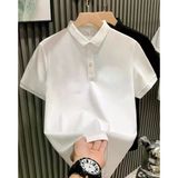 Erkek Polo Yaka Pike Kumaş Yazlık Tişört Düğmeli Düz Kısa Kol T-Shirt - Beyaz