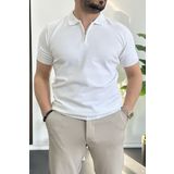 Erkek Polo Yaka Polo Yaka Fermuarlı Düz Tişört Beyaz Edw261