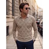 Erkek Polo Yaka Sweat Desenli Cepli Klasik Kalıp - 5231F - Bej - M