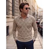 Erkek Polo Yaka Sweat Desenli Cepli Klasik Kalıp - 5231F - Bej