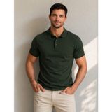 Erkek Polo Yaka Tişört Pike Kumaş | Rahat Kalıp Nefes Alan Günlük ve Şık - Haki - 5XL