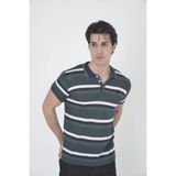 Erkek Polo Yaka Tişört Slim Fit Dokuma Çizgili kısa Kol T-Shirt - Haki - XL
