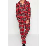 Erkek Polyester Gömlek Yaka Uzun Kol Regular Fit Ekose Dokuma Pijama Takımı