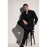 ERKEK PREMİUM PAMUK SATEN KUMAŞ SLİM FİT SİYAH GÖMLEK - 5501-Siyah - 2XL