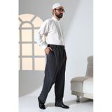 Erkek Rahat Kesim Beli Lastikli Cepli Hac Ve Umre Kumaş Şalvar Pantolon - Füme İsr Füme