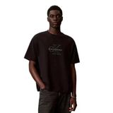 Erkek Rahat Kesim CK Logo İşlemeli Yuvarlak Yakalı Kısa Kollu Siyah T-Shirt LV04RG814G-UB1