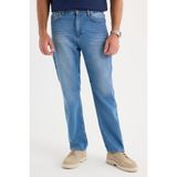 Erkek Regular Fit %100 Pamuk Yan Cepli Baggy Mavi Jean Kot Pantolon