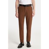 Erkek Regular Fit Chino Esnek Yandan Cepli Önü Fermuarlı Pamuklu Dokulu Kahverengi Pantolon