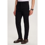 Erkek Regular Fit Chino Esnek Yandan Cepli Önü Fermuarlı Pamuklu Dokulu Siyah Pantolon