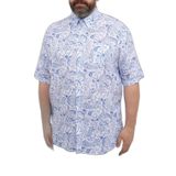 Erkek Regular Fit Desenli Kısa Kollu Beyaz-Mavi Gömlek 21413427-001