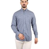 Erkek Regular Fit Desenli Uzun Kol Lacivert-Beyaz Gömlek 21413444-001 - 45