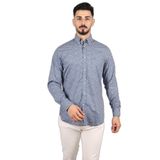 Erkek Regular Fit Desenli Uzun Kol Lacivert-Beyaz Gömlek 21413444-001