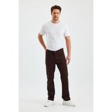 Erkek Regular Fit Geniş Paça Yüksek Bel Casual Kot Pantolon - Kahverengi - 32