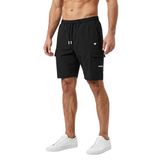Erkek Regular Fit Hızlı Kuruyan Baskılı Cırtlı Komando Cep ve Yan Cepli Spor Şort (Siyah, M)