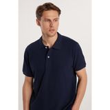 Erkek Regular Fit Klasik Kesim %100 Pamuk Düz Pike Lacivert Polo Yaka Tişört