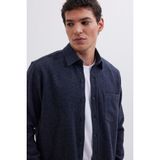 Erkek Regular Fit Klasik Kesim Düz Cepli Koyu İndigo Oduncu Gömlek