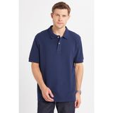 Erkek Regular Fit Klasik Kesim Pamuklu Yumuşak Dokulu Serin Tutan Kumaş Düz Lacivert Polo Yaka Tişört