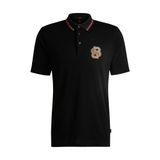 Erkek Regular Fit Monogram Logolu Yaka Detaylı Pamuklu Kısa Kollu Siyah Polo Yaka T-Shirt 50532961-001