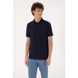 Erkek Regular Fit Polo Yaka Lacivert Desenli Tişört