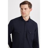 Erkek Regular Fit Rahat Kesim Çift Cepli Spor Yaka Denim lacivert Gömlek