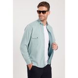 Erkek Regular Fit Rahat Kesim Çift Cepli Spor Yaka Denim Mint Gömlek