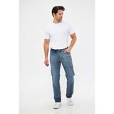 Erkek Regular Fit Rahat Kesim Esnek Likralı Denim Jeans Kot Pantolon Taşlamalı Mavi - Açık - 30