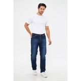 Erkek Regular Fit Rahat Kesim Esnek Likralı Denim Jeans Kot Pantolon Taşlamalı Mavi - Koyu Lacivert - 31