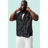 Erkek Regular Fit Viskon Desenli Gömlek Rahat Günlük Stil Hafta Sonu Yaz Aylarının Vazgeçilmezi - 5XL - Siyah