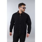 Erkek Regular Fit Yaka Garni Fermuarlı Siyah Kot Ceket