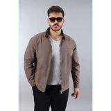 Erkek Regular Fit Yaka Garni Fermuarlı Vizon Kot Ceket