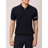 Erkek Regular Fit Yarım Fermuarlı Kolları Çizgi Desenli Kısa Kollu Lacivert-Beyaz Polo Yaka T-Shirt 25411645-318