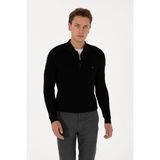 Erkek Regular Fit Yarım Fermuarlı Siyah Basic Kazak 50313685 VR046