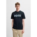 Erkek Regular Fit Yazılı Logolu Yuvarlak Yaka Kısa Kollu Pamuklu Jarse Lacivert T-Shirt 50531309-404