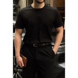 Erkek Regular Fit Yüksek Kalite %100 Pamuk Basic Tişört 24/1 - Siyah