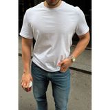Erkek Regular Fit Yüksek Kalite%100 Pamuk Basic Tişört 24/1 Beyaz 3XL