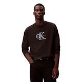Erkek Regular Fit Yuvarlak Yaka CK Logo Kabartmalı Pamuklu Uzun Kollu Siyah T-Shirt LV04RE257G-UB1