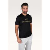 Erkek Regular Fit Yuvarlak Yakalı Logo İşlemeli Pamuklu Kısa Kollu Siyah-Altın T-Shirt 26411017-11G