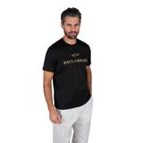 Erkek Regular Fit Yuvarlak Yakalı Logo İşlemeli Pamuklu Kısa Kollu Siyah-Altın T-Shirt 26411017A-11G