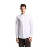 Erkek Regular Fit%100 Keten Kartal Logolu Uzun Kollu Beyaz Gömlek EM000099 TE10157-U0002
