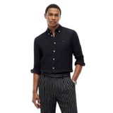 Erkek Regular Fit%100 Keten Logo İmzalı Uzun Kollu Siyah Gömlek MW0MW41530-BDS