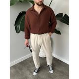 Erkek Regular Likralı Kırışmaya Dayanıklı Terletme Yapmayan Iç Göstermeyen Kumaş Gömlek - 2XL - Kahverengi