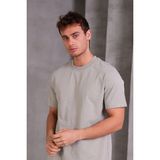 Erkek Relax Fit Bisiklet Yaka %100 Pamuk Rahat Kesim Basic Tişört - Gri - XL