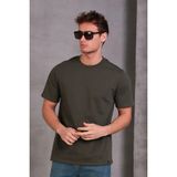 Erkek Relax Fit Bisiklet Yaka %100 Pamuk Rahat Kesim Basic Tişört - Haki - XL