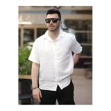 Erkek Relax Fit Kısa Kollu Keten Gömlek