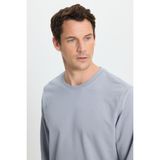 Erkek Relax Fit Rahat Kesim %100 Pamuk 2 İplik Bisiklet Yaka Açık Gri Sweatshirt