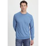 Erkek Relax Fit Rahat Kesim %100 Pamuk 2 İplik Bisiklet Yaka Mavi Sweatshirt