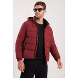 Erkek Relax Fit Rahat Kesim Çift Cepli Çıkarılabilir Kapüşonlu Bordo Şişme Mont